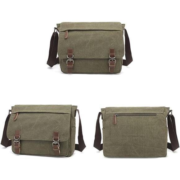 Canvas Messenger Bag Large Crossbody Bag Shoulder Bag Vintage Laptop Travel Bag - Picture 2 of 8